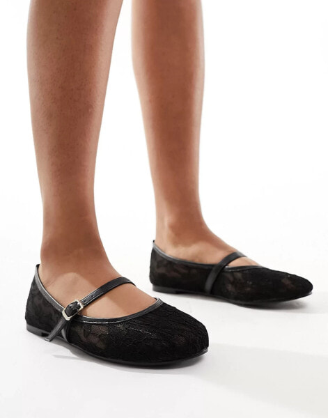 Public Desire Pirouette lace mary jane ballet flats in black