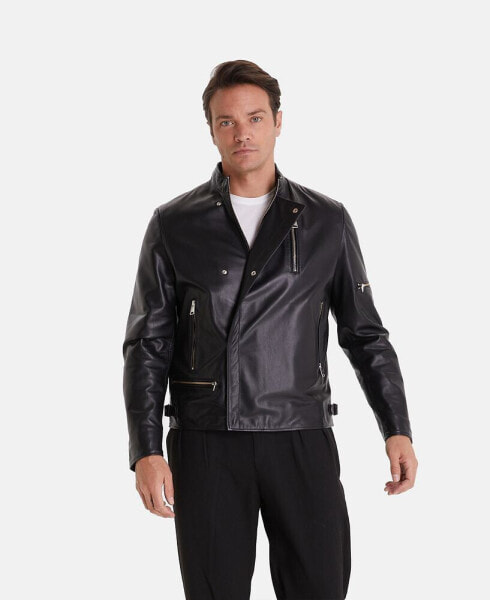 Men's Leather Biker Jacket, Black
