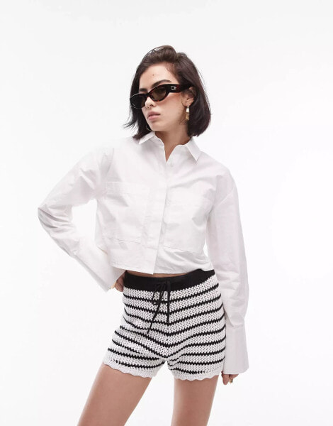 Topshop poplin cropped shirt in ivory