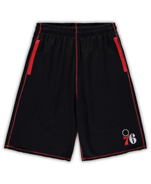 Men's Black, Red Philadelphia 76ers Big and Tall Contrast Stitch Knit Shorts