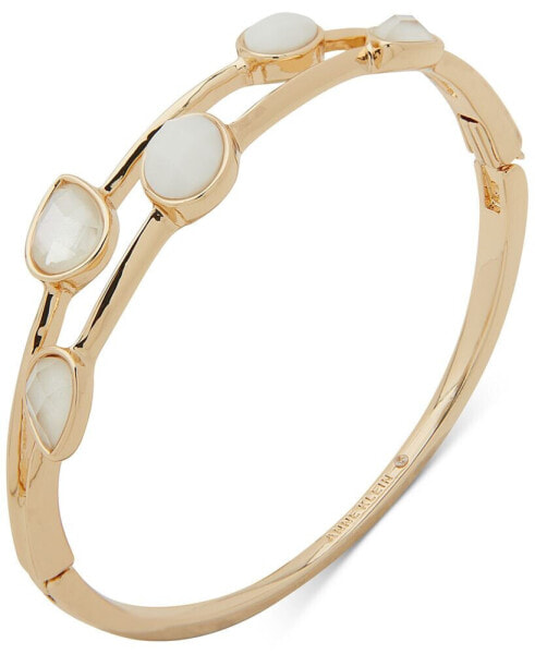 Gold-Tone White Multi Stone Spring Hinge Bracelet