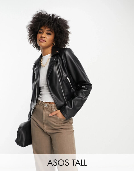 ASOS DESIGN Tall ultimate faux leather biker jacket in black