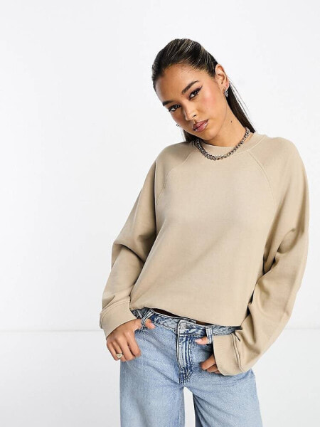 ASOS DESIGN oversized sweat with raglan detail in camel