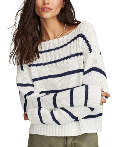 Women's Cotton Striped Boat-Neck Sweater