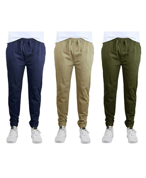 Men's Slim Fit Basic Stretch Twill Joggers, Pack of 3