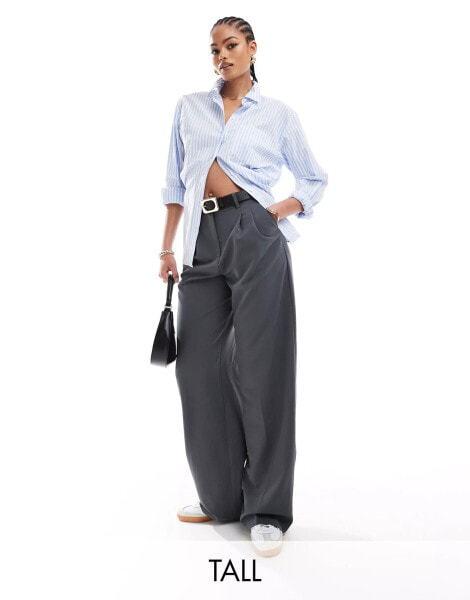 Vero Moda Tall wide leg dad trousers in grey