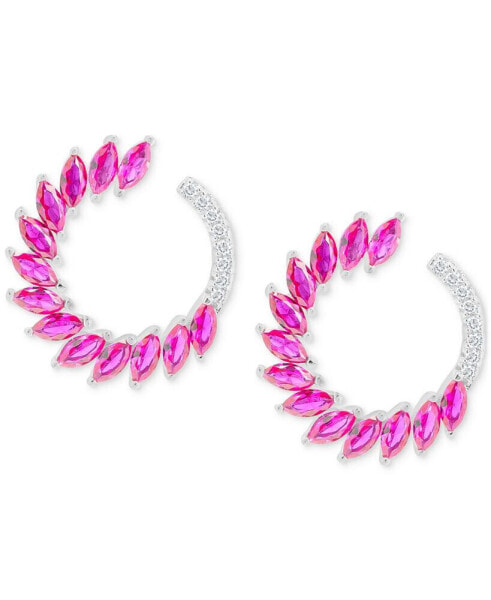 Lab-Grown Pink Sapphire (3-1/8 ct. t.w.) & Lab-Grown White Sapphire (1/6 ct. t.w.) Spiral Hoop Earrings in Sterling Silver