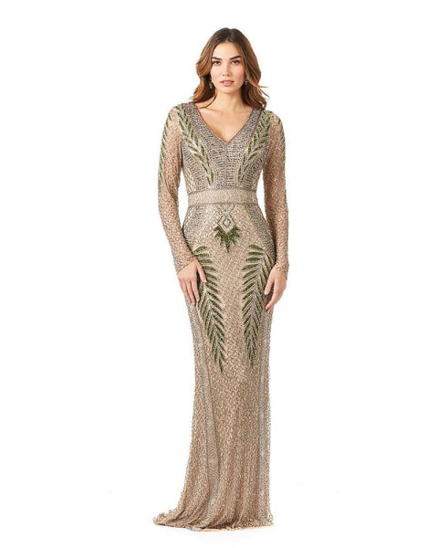 Women's Long Sleeve Beaded Gown