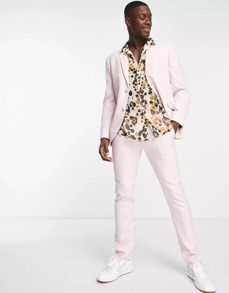 Topman skinny textured suit trousers in pink