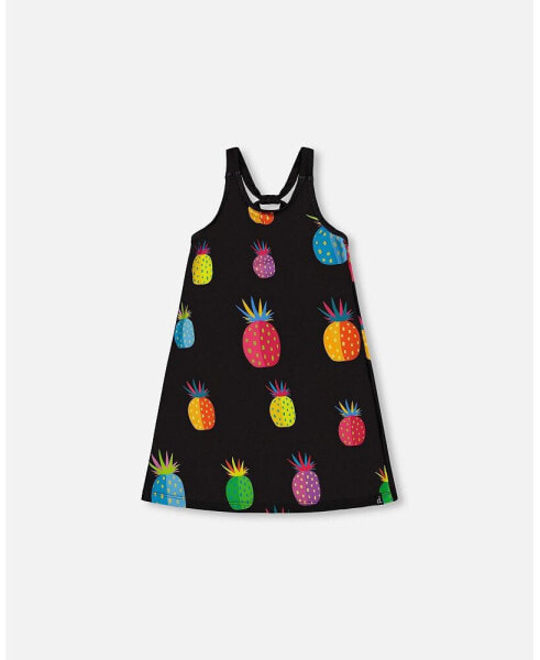 Girl Beach Dress Black Printed Pineapples - Child