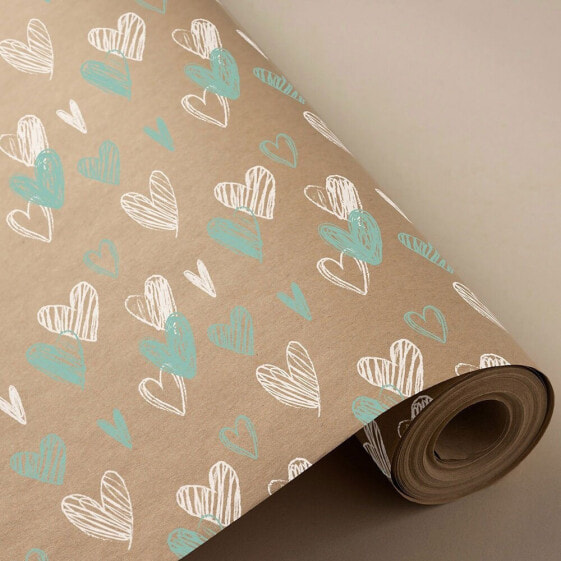 GENERICO Gift Wrap Paper Roll 62 cm 95 Mts Eco Kraft Hearts