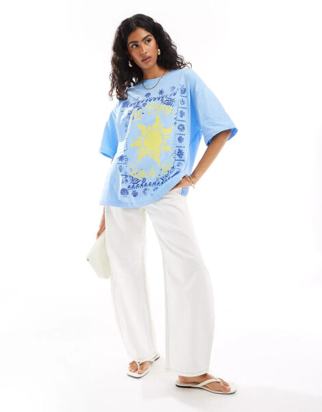 ASOS DESIGN oversized t-shirt with la plage graphic in white