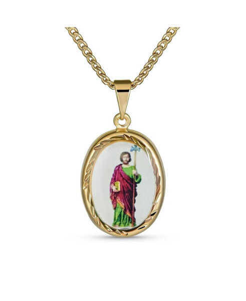 Bling Jewelry oval Religious Medal Medallion Shepherd Rod and Staff of Jesus Photo Pendant Necklace For Women Teen Yellow Gold Plated