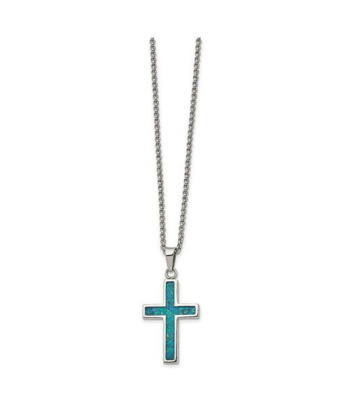 Imitation Opal Small Cross Pendant Rolo Chain Necklace