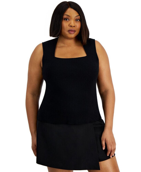 Trendy Plus Size Ottoman Square-Neck Sleeveless Sweater Tank, Created for Macy's