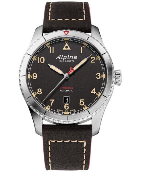 Men's Swiss Automatic Startimer Black Leather Strap Watch 41mm
