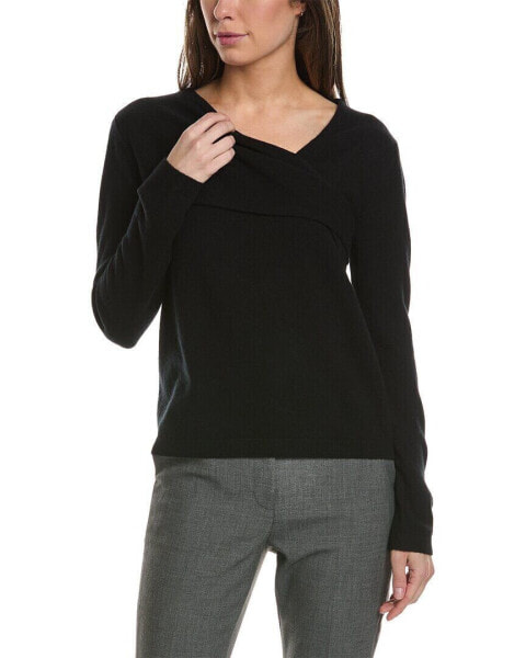 Lafayette 148 New York Pleated Front Cashmere Sweater Women's Black L