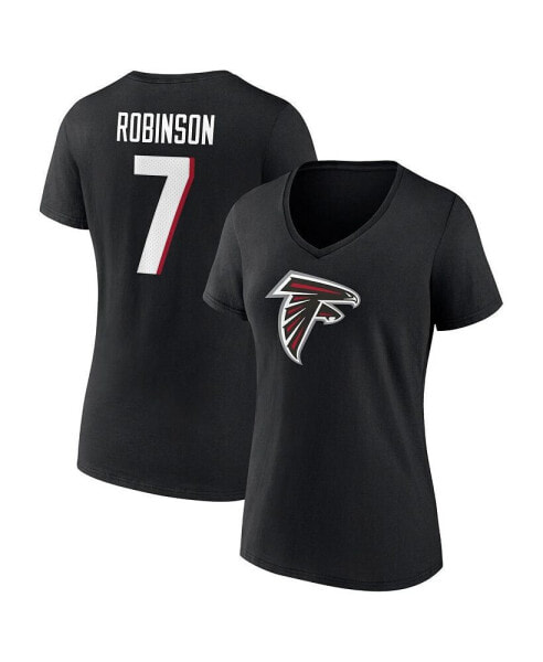 Women's Bijan Robinson Black Atlanta Falcons Icon Name and Number V-Neck T-shirt