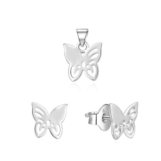 Silver jewelry set butterflies AGSET224L (pendant, earrings)