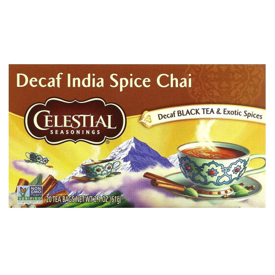 Celestial Seasonings, черный чай с экзотическими специями, индийский чай со специями, без кофеина, 20 чайных пакетиков, 61 г (2,1 унции)