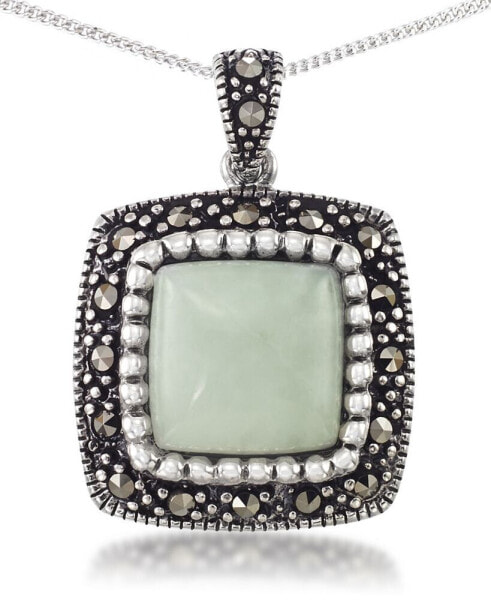 Macy's Jade (11 x 11mm) & Marcasite Square Pendant on 18" Chain in Sterling Silver