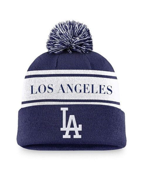 Men's Royal Los Angeles Dodgers Team Stripe Peak Cuffed Knit Hat with Pom