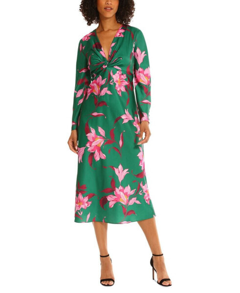 Women's Floral-Print Twist-Front Midi Dress