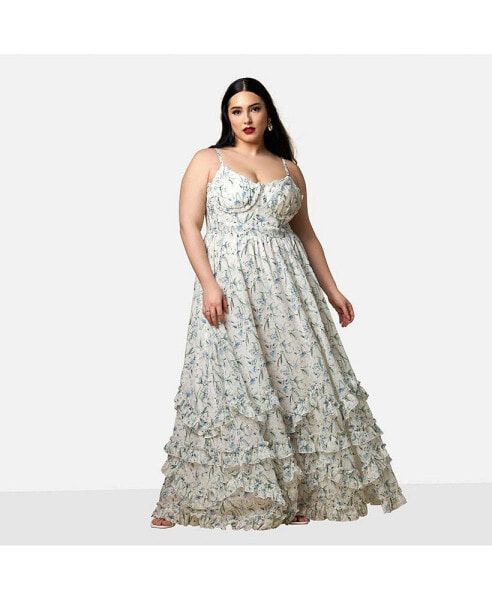 Plus Size Hyacinth Floral Tiered Maxi Skater Dress