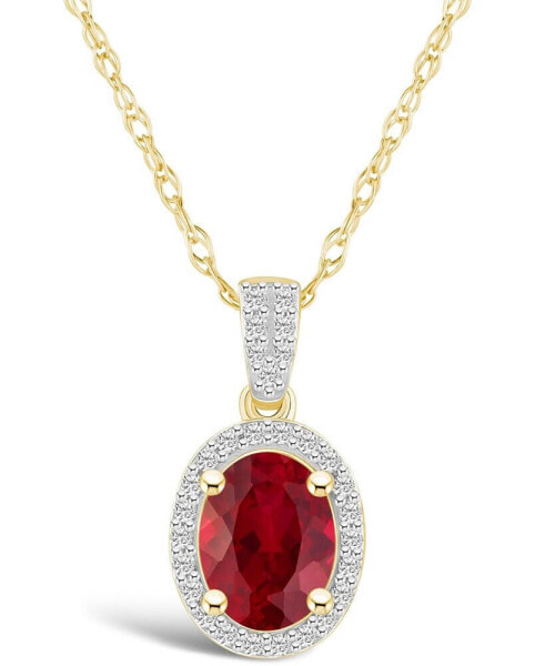 Lab Grown Ruby (1-1/4 ct. t.w.) and Lab Grown Sapphire (1/6 ct. t.w.) Halo Pendant Necklace in 10K Yellow Gold
