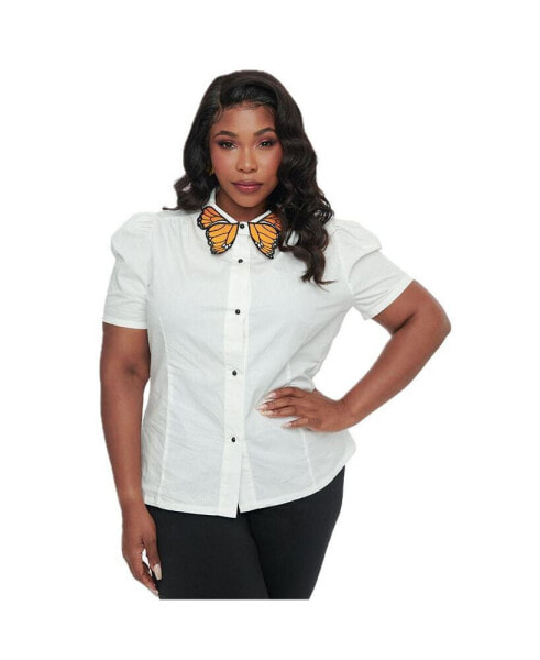 Plus Size Blouse With Embroidered Collar