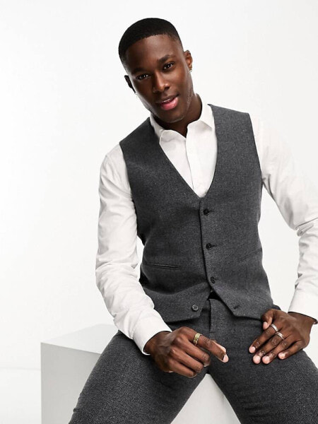 ASOS DESIGN slim wool mix suit waistcoat in herringbone in green