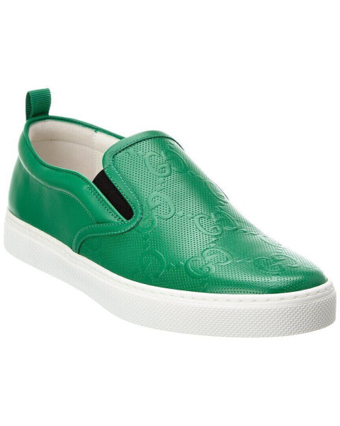 Gucci Gg Embossed Leather Slip-On Sneaker Men's Green 7