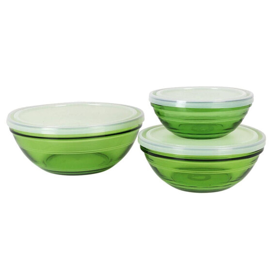Столовая посуда Duralex набор мисок 3 предмета зеленый с крышкой