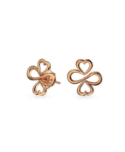 Ayllu Amulet Talisman Inspirational Intertwine Symbol Heart Infinity Clover For Love Luck Unity Stud Earrings For Women Rose Gold Plated Sterling Silver