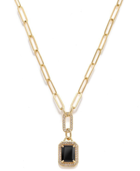 Citrine (2-1/5 ct. t.w.) & White Topaz (5/8 ct. t.w.) Framed Paperclip Link 18" Pendant Necklace in 14k Gold-Plated Sterling Silver (Also in Sky Blue Topaz, Onyx & Amethyst)