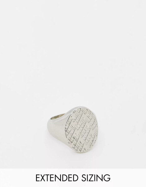 ASOS DESIGN oval signet ring with lightning bolt emboss in silver tone