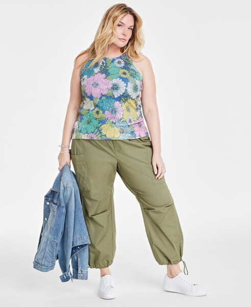 Trendy Plus Size Sequined Floral-Print Tank Top, Created for Macy's