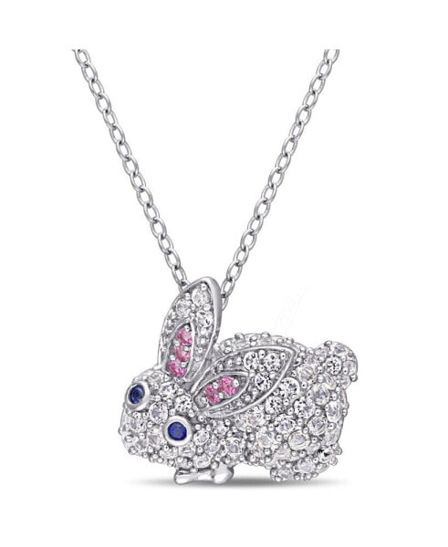 Multi-Color Lab Grown Sapphire (1 1/10 ct. t.w.) Bunny Necklace in Sterling Silver