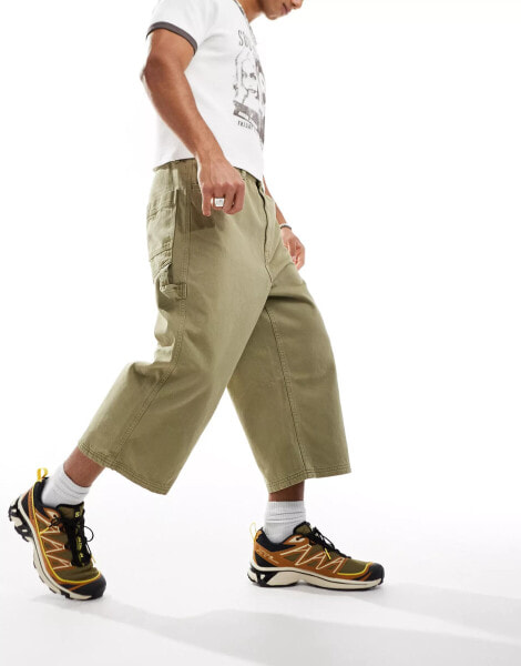 COLLUSION cropped denim skate festival jorts in washed khaki