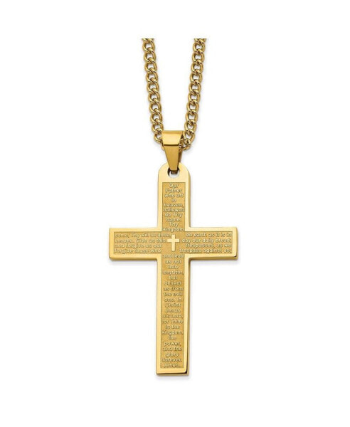 Chisel yellow IP-plated Lord's Prayer Cross Pendant Curb Chain