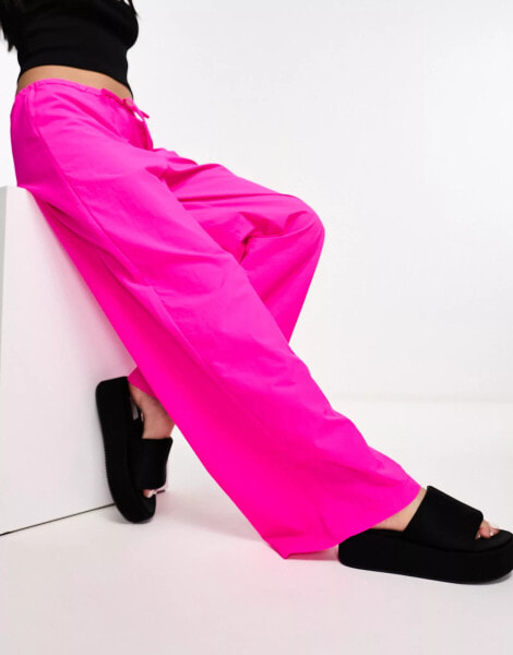 COLLUSION low rise wide leg parachute pant in hot pink