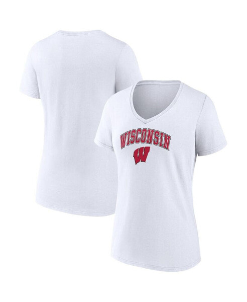 Женский футболка Fanatics Wisconsin Badgers Evergreen Campus V-Neck Белая