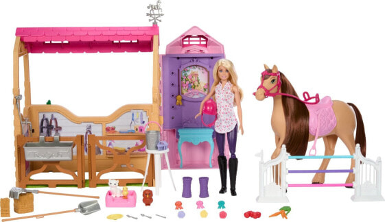 Lalka Barbie Mattel Stadnina Marzeń Zestaw filmowy Zabawka stadnina z lalką Barbie, figurką konika i akcesoriami (HXJ44)