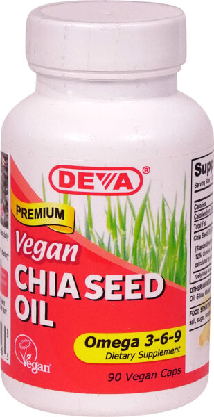 Deva Vegan Chia Seed Oil Масла из семян чия с омега 3-6-9 - 90 веганских капсулы
