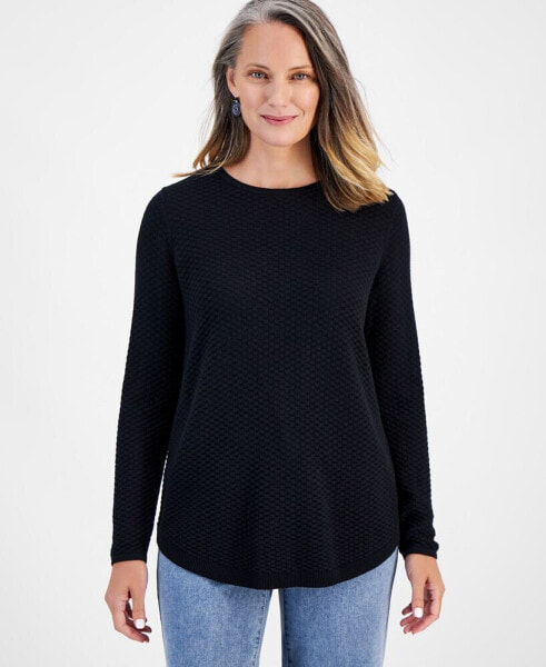 Women's Cotton Curved-Hem Stitch Sweater, Created for Macy's