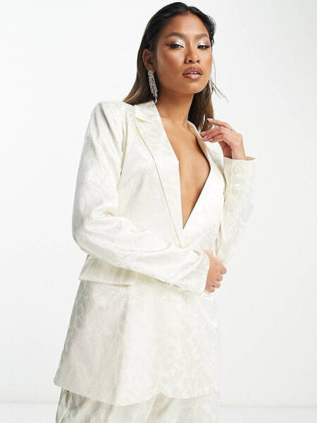 Y.A.S Bridal devore satin tailored blazer co-ord in white