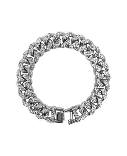 Rhodium Plated Crystal Thick Cuban Curb Chain Bracelet
