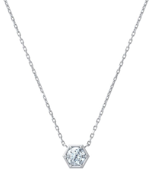 Diamond Honeycomb Solitaire Pendant Necklace (1/2 ct. t.w.) in 14k White or Yellow Gold, 16" + 2" extender