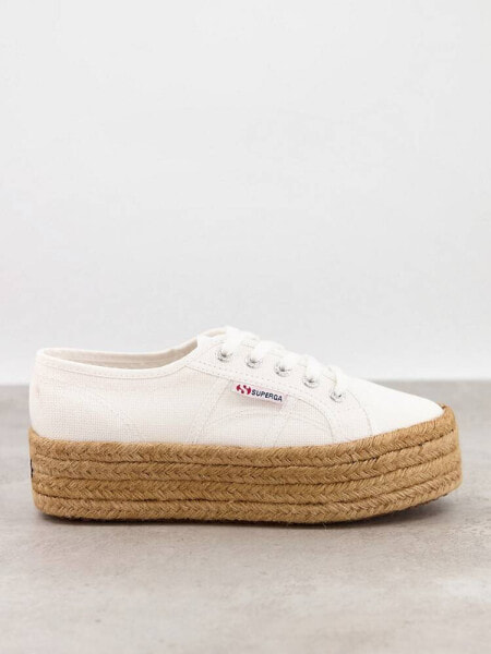 Кеды Superga 2790 Cotrope - Белые льняные кеды с эспадрильей