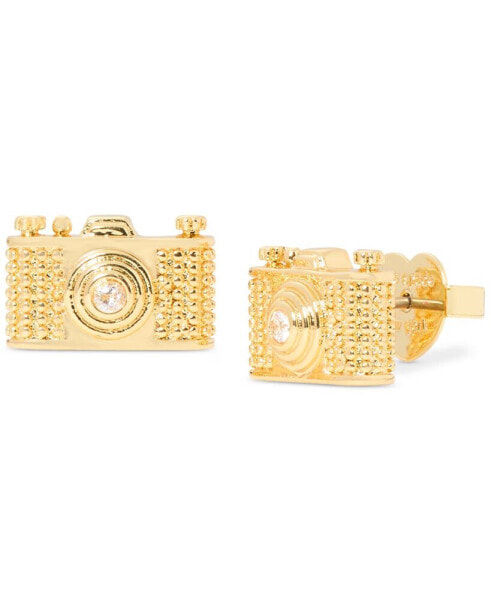 Gold-Tone Away We Go Cubic Zirconia Camera Stud Earrings